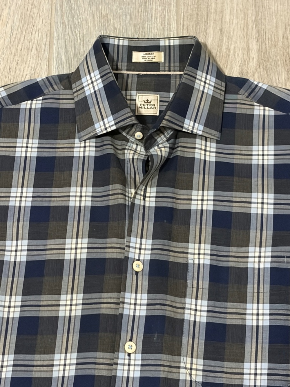 LIKE NEW! Men's Peter Millar Blue/Gray Plaid Button Day - MEDIUM